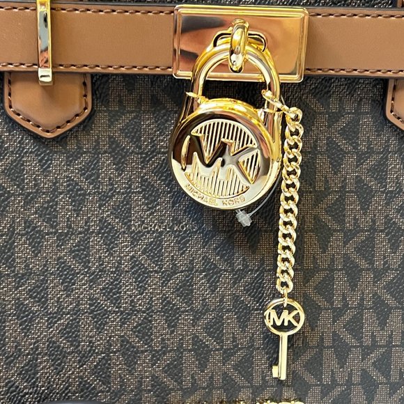 Michael Kors Hamilton Small Satchel Shoulder Crossbody Bag MK Brown - Picture 8 of 11